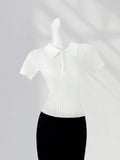 Zingj Wind Wears A Pearl Breasted POLO Sweater For Summer Little White Short-Sleeved