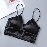 Satin Crop Tops Women Wireless Bralette Crochet Top Female Spaghetti Strap T-shirt Cropped With Chest Padded