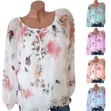 Loose Women Blouses Summer Blouse Tops Female Casual Slash Neck Long Sleeve Printed Chiffon Shirt Large