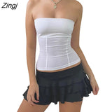 Women Sleeveless Vest Solid Color Strapless Vertical Lines Tank Tops Street Style Skinny Tube Tops
