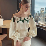 Yuanfeng Heavy Industry Mesh Stitching Satin Embroidered Shirt Women's 2023 Early Autumn New