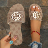 Slippers Letter Metal Buckle Cool Slippers Women's Summer Large-Size Leisure Flat-Bottomed