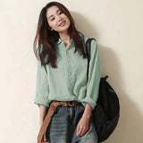 Women Tops White Blouse Fashion 2023 Vintage Cotton and Linen Office Shirt Loose Solid Long Sleeve Button Clothes