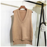 Autumn Women Sweater Vest Woman Short Loose Knitted Sweater Sleeveless Ladies V-Neck Pullover Tops Female