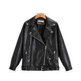 Zingj New Autumn Wear Wash PU Leather Lapel Loose Large Version Leather Coat