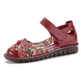 Zingj Summer New Leisure Flat Shoes National Style Printed Leather Women's Sandals Breathable And Comfortable Mother