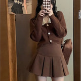 Vintage Brown Pleated Skirt Women Spring 2022 Korean Style Y2K High Waisted A-line Mini Skirts Preppy Style Girls