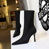 Zingj Fashion Banquet Show Slim Simple High Heel Ankle Boots Pointed Elastic Leka Ultra High Heel Ankle