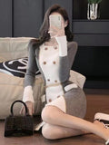 Dress For Women 2023 Autumn Winter Korean Fashion Long Sleeve Double-Breasted Casual Knitting Sweater