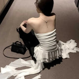 Free Mail] Irregular Lotus Leaf Side Atmosphere With A Feeling Of Breast-Scared Waistsuit For Women Wearing Niche Ribbon Wrapped