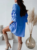 Spring Autumn Casual Long Sleeve Solid Dress Women Elegant Buttoned Lapel Shirt Dress Office Lady New Fashion Mini