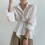 Zingj Chic Simple Temperament Lapel Single Breasted Irregular Tie With Waist Thin Long Sleeve Anti-Sai Shirt
