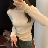 Pure Color Slim, Slim, Skinny, Bottomed Sweater, A New Autumn Style Soft Waxy Round Collar With A Long-Sleeved