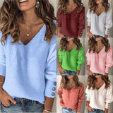 Blend Fashion Women's Wear Pure Color Knitted V-neck Loose Long Sleeve