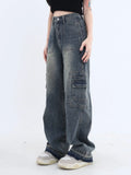 Vintage Wash High Waist Cargo Jeans-Outfit