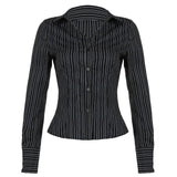 Vintage Striped Slim Long Sleeve BlouseOutfit