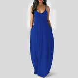 Fashion Solid Color Loose Casual Strap Long Dress Sexy Sleeveless Beach Holiday Bohemian Maxi Dresses Robe Femme