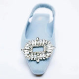 ZAR 2022 Summer New Women Rhinestone Pointed Toe Shallow Mouth Flat Sandals Slippers Back Strap Baotou Temperament Muller