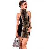 2025 Autumn New Women's Sexy Hanging Neck Hairy Neck Stitching Bump Color Bag Hip