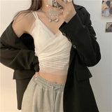Women Mesh Slim Tops Hot Girls Summer Popular Teenagers Chic Solid V-neck Sexy Stylish Korean Style Mujer New