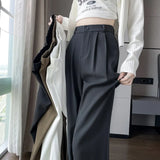 High Sense Suit Pants Female Spring And Summer High Waist Down Small Thin Black Straight Pants Narrow Version Wide Leg Pants-Outfit