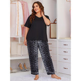 Zingj Size Pajamas Female Summer Leopard Print Short Sleeved Trousers Fat Mm Home