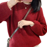 Zingj Winter Fashionable High Sense Purple Heavy Industry Bright Silk Sweater Jacket Design Sense Small Round Neck Sweater