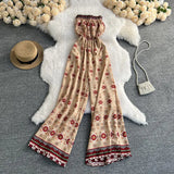 Zingj Net Red With Floral Jumpsuit Sexy Wood Ear A Word Shoulder Thin Vacation Trip Pat Wide Leg