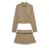Spring Style Vertical Collar Short Style Jacket 4661717 Wide Pleated Skirt
