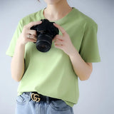 New Women's 100% Cotton Solid Color Comfortable Short-Sleeved T-Shirt Sweat-Absorbing Breathable Thin Tops