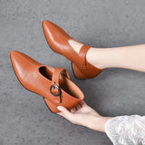 Zingj New Small Leather Korean Version Fashion Grandma Toe Layer Leather Fashion Single Shoes Autumn Women's Single Shoes