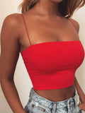 New Fashion Women Spaghetti Strap Crop Top Sexy Bodycon Sleeveless Cami Tube Top Basic Plain