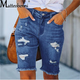 Jeans Summer Street Tassel High Elastic Skinny Pants Mid Waist Five Points Pants Women Slim Hole Ladies Casual