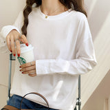 Spring And Autumn Dress New Loose White Bottomed Shirt For Women With Medium-Long Cotton Long-Sleeved T-Shirt