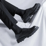 Zingj Plus Size Leather Shoes 45 Korean Version Black Tide Shoes 46 Thick Platform Low Top Cake Business Leather Shoes