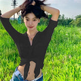 Zingj Wear With Sweet And Spicy Wind Minimalist Long Sleeve Pure Desire Top Trend Street Kink Casual Versatile Shirt Girl- Outfit