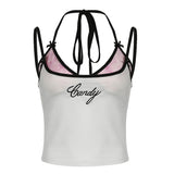 Zingj And Spicy Wind Embroidery Letters Bump Color False Two Girl Sling New Slim Show Thin Bottom