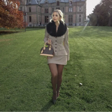 Fur Collar Coat And Mini Skirt Set- Outfit