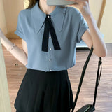 Zingj Shirt Female Summer Short Sleeve 2023 New Tie Design Sense Niche Shirt Temperament All-Match Professional