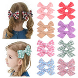 Flower Cotton Hair Bows With Clip For Baby Girls Plaid Boutique Hair Clips Hairgrip Barrettes Headwear Hair