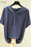 T-shirts Women Hooded Fashion Loose Casual All-match Korean Style Solid Simple Y2k Aesthetic Футболка Женский Cozy Chic