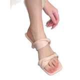 Women 2025 Summer New Square Head Thin And Pink Word With Sandals Toe Wearing