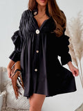 Spring Autumn Casual Long Sleeve Solid Dress Women Elegant Buttoned Lapel Shirt Dress Office Lady New Fashion Mini
