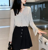 Summer Chiffon Blouse Shirts Hot Sales Temperament Lady V Neck Elegant Office Women Printed Cute Tops