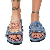 Zingj Women Wear 2023 New Fashion Shoes In Summer Fashion Thick Soles Flip-Flops Muffin Denim Letters Cool