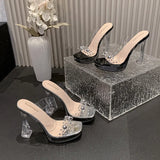 Zingj Summer New Pearl Transparent With Round Head Waterproof Platform Fashion Thick Heel Super High Heel Casual Fashion Sandals