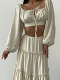 New Linen Chest With Lantern Sleeves In The Spring And Summer High-Waisted Long-Character Half Skirt