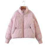 Stand-up Collar Zipper Pocket Padded Jacket-Outfit
