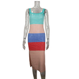 Summer INS Style Sexy Vacation Dress Sleeveless Suspension Slammed Side Opening Fork Dress Long Dress