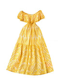 One-Word Collar Dress Women's High-End Lotus Leaf Edge French Embroidery Hollowed-Out Shoulder Waist Holiday